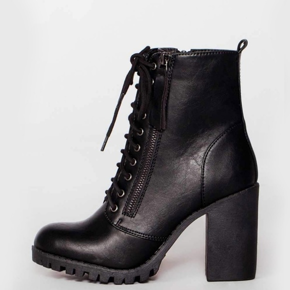 NEW🔥 Lace-Up Combat Moto Ankle Booties Boot Lug Platform Chunky Block High Heel - Picture 3 of 5